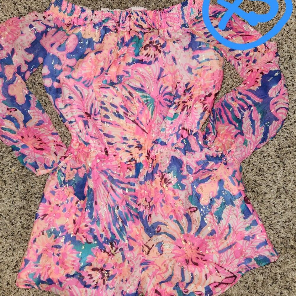 LILLY PULITZER floral glittery shorts romper WOMEN'S size XS X-SMALL
